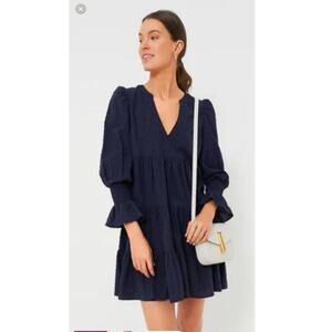 Pomander Place Sz M Kenzo Dress Navy Cotton Swiss Dot Summer Casual Breezy Comfy